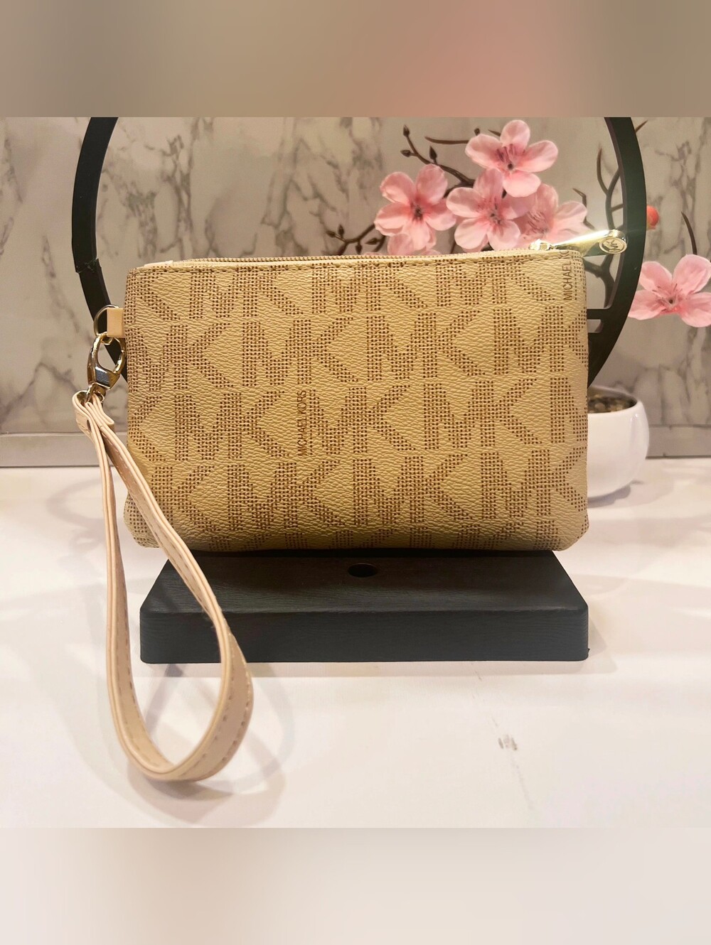 Michael Kors Beige Monogram Wristlet with Detachable Strap NWOT